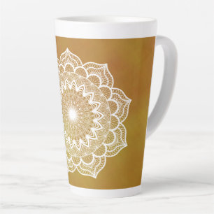 White Mandala on Gold Background Latte Mug