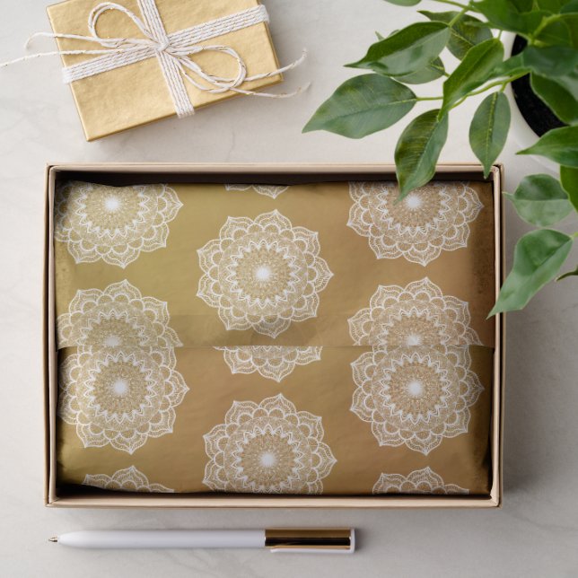 White Mandala on Gold Background Tissue Paper (Gift)