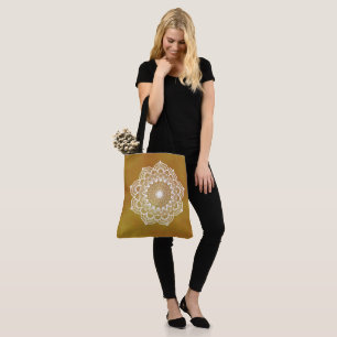 White Mandala on Gold Background Tote Bag