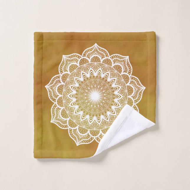 White Mandala on Gold Background Wash Cloth (Wash Cloth)