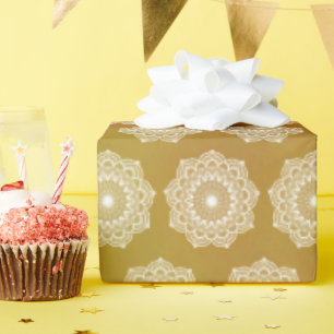 White Mandala on Gold Background Wrapping Paper