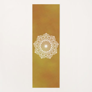 White Mandala on Gold Background Yoga Mat