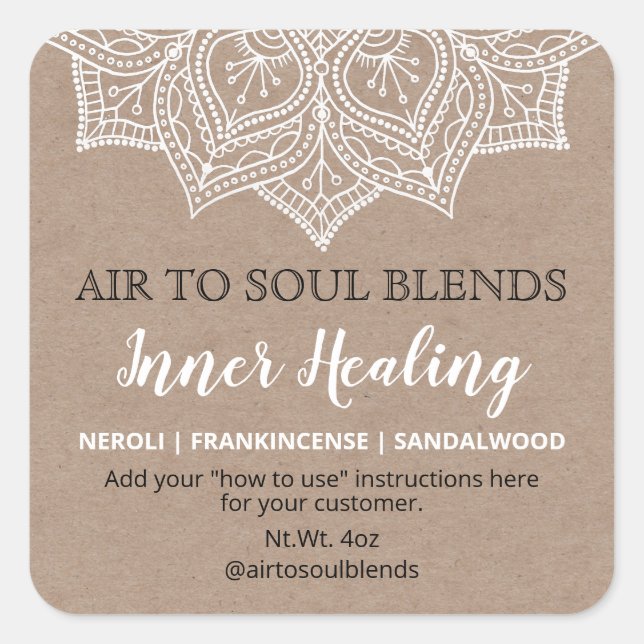 White Mandala On Kraft Blend Labels (Front)