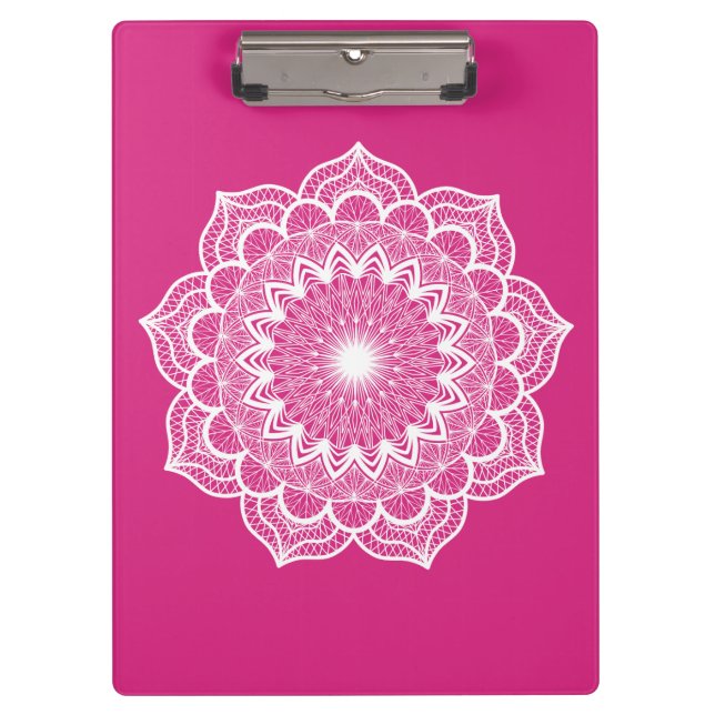 White Mandala on Pink Background Clipboard (Front)