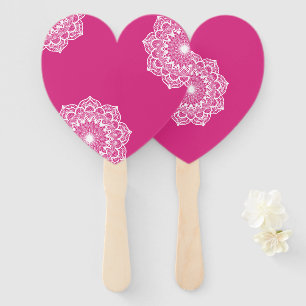 White Mandala on Pink Background Hand Fan