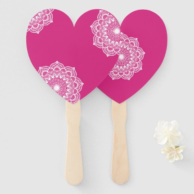 White Mandala on Pink Background Hand Fan (Front and Back)
