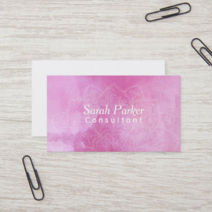 White Mandala Over Textured Deep Pink Watercolor 2 Business Card