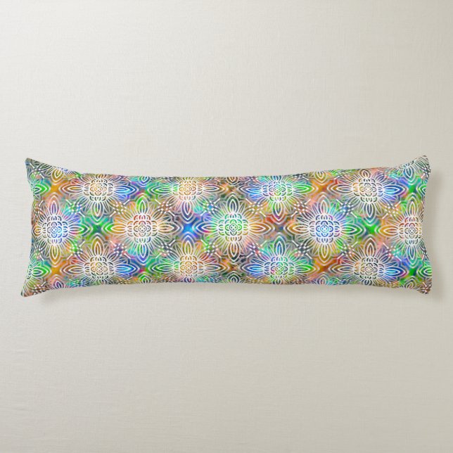 White Mandala Pattern Over Colourful Jewel Tones Body Cushion (Front)