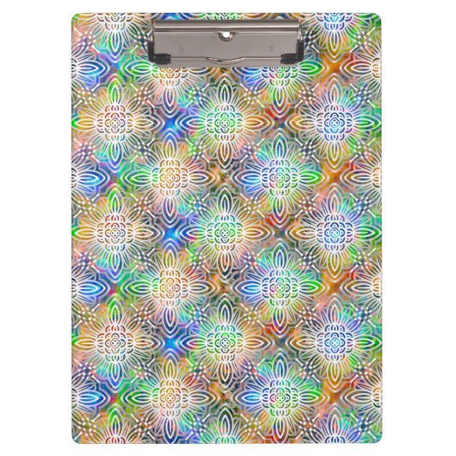 White Mandala Pattern Over Colourful Jewel Tones Clipboard (Front)