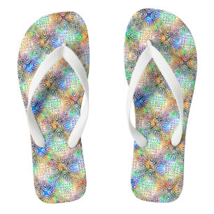 White Mandala Pattern Over Colourful Jewel Tones Jandals