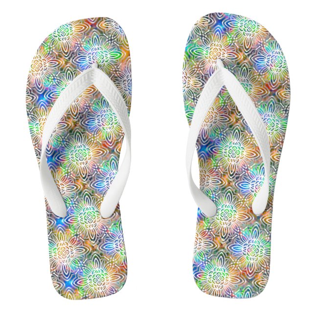 White Mandala Pattern Over Colourful Jewel Tones Jandals (Footbed)