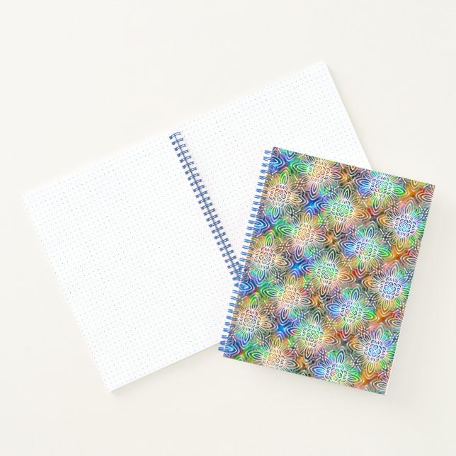 White Mandala Pattern Over Colourful Jewel Tones Notebook (Inside)