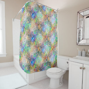 White Mandala Pattern Over Colourful Jewel Tones Shower Curtain