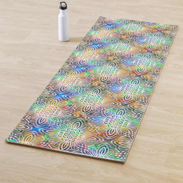 White Mandala Pattern Over Colourful Jewel Tones Yoga Mat (In Situ)