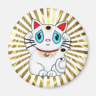 White Maneki Neko Beckoning Good Luck Cat Magnet