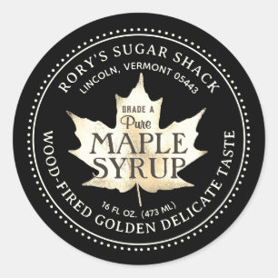 White Maple Leaf Maple Syrup Editable Label Black