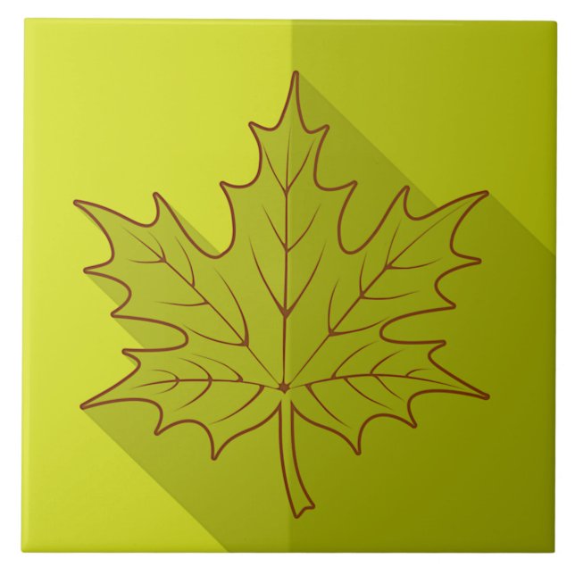 White Maple Leaf Outline on bright green Tile (Front)