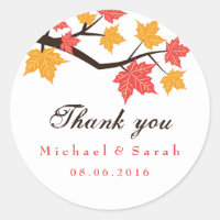 White Maple Leaves Fall Wedding Gift Label Sticker