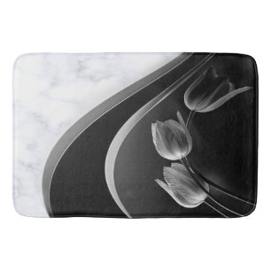 White Marble Abstract Tulips Bath Mat