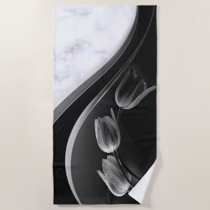 White Marble Abstract Tulips Beach Towel