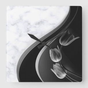 White Marble Abstract Tulips Square Wall Clock