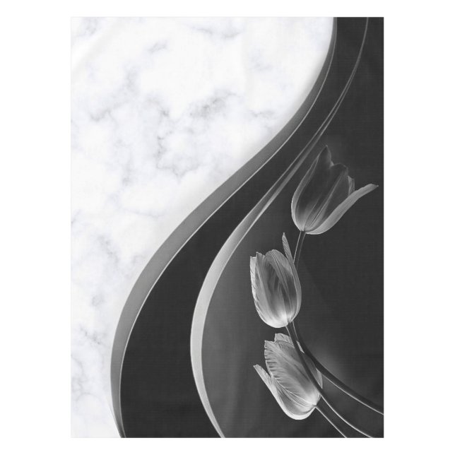 White Marble Abstract Tulips Tablecloth (Front)