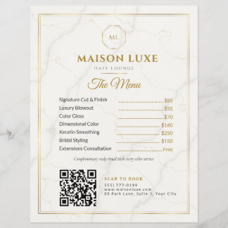 White Marble and Gold Beauty Salon Price List Menu