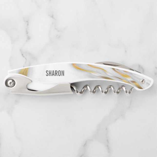 White Marble And Gold Corkscrew (Front)