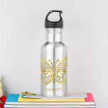 White Marble and Gold Geometric Butterfly 532 Ml Water Bottle<br><div class="desc">Modern and trendy white marble and printed gold foil geometric butterfly personalised design.</div>