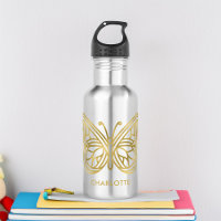 White Marble and Gold Geometric Butterfly