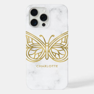 White Marble and Gold Geometric Butterfly iPhone 15 Pro Max Case