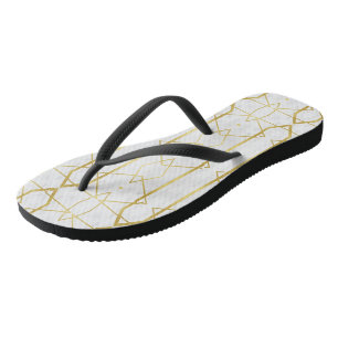 White Marble and Gold Geometric pattern Jandals