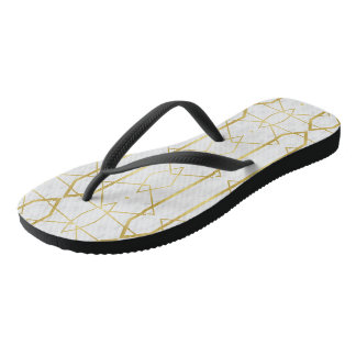 White Marble and Gold Geometric pattern Jandals