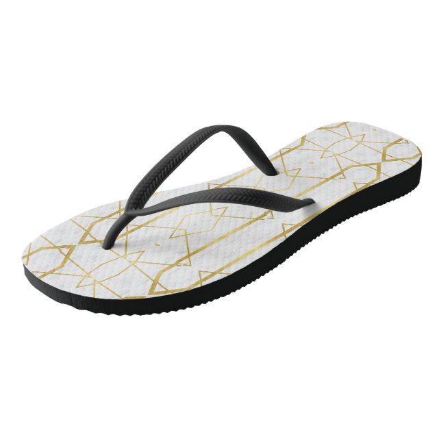 White Marble and Gold Geometric pattern Jandals (Angled)
