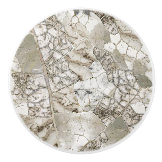 White Marble and Pearl Leaf structure Ceramic Knob (Front)