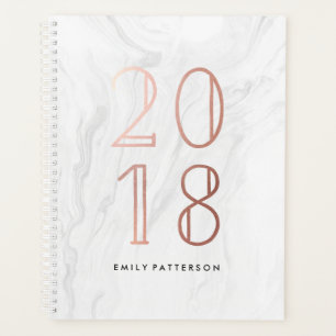 White Marble and Rose Gold Personalised Planner