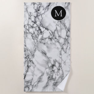 White Marble Beach Towel with Custom Letter