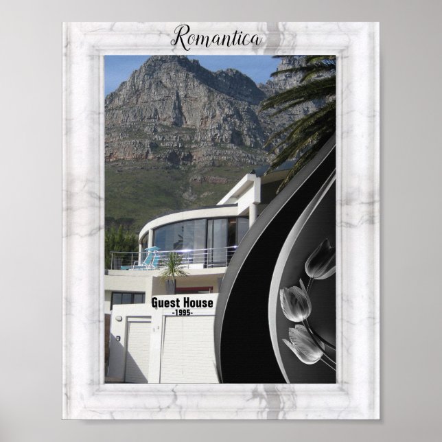 White Marble - Black Abstract Tulips Poster (Front)