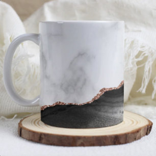 White Marble Black Agate Rose Gold Glitter Coffee Mug