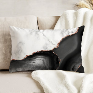 White Marble Black Agate Rose Gold Glitter Decorative Cushion