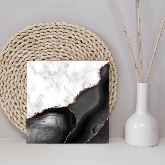 White Marble Black Agate Rose Gold Glitter Tile (Creator Uploaded)