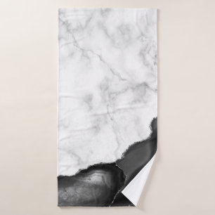 White Marble Black Agate Silver Glitter Bath Towel