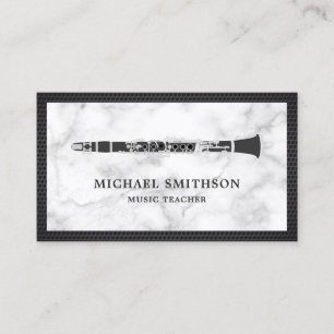 White Marble Black Clarinet Music Teacher Business Card