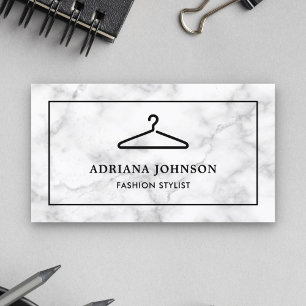 White Marble Black Clothes Hanger Fashion Stylist Business Card