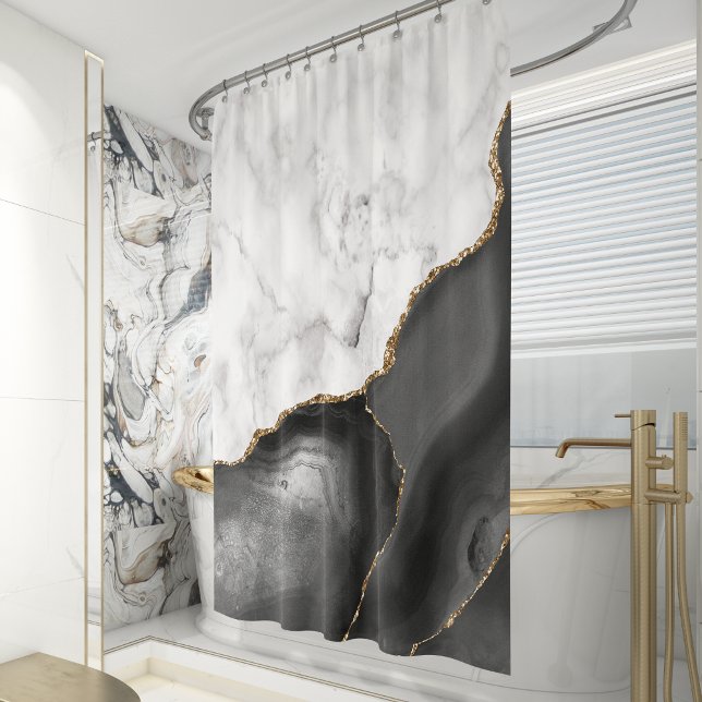 White Marble Black Gold Agate Shower Curtain (Creator Uploaded)
