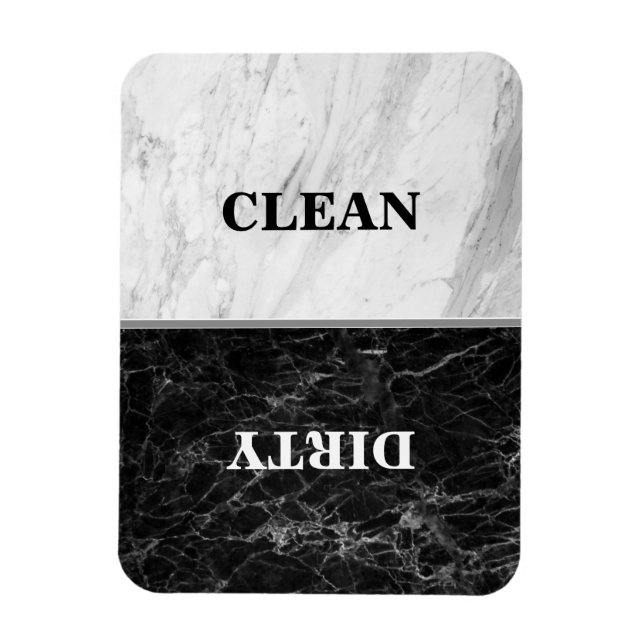 White Marble Black Marble Clean Dirty Dishwasher Magnet (Vertical)