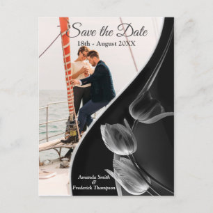 White Marble Black Modern Graphic Save the Dates Announcement Postcard