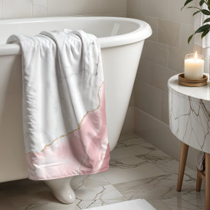 White Marble Blush Pink Agate Gold Glitter Hand Towel