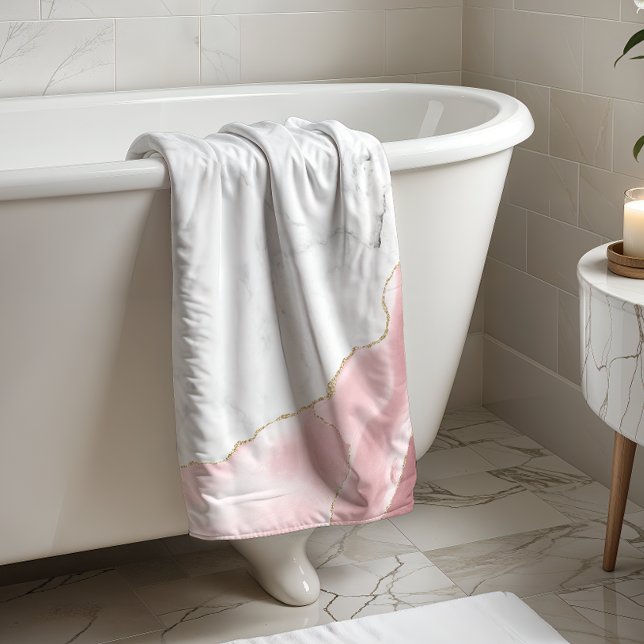 White Marble Blush Pink Agate Gold Glitter Hand Towel (Creator Uploaded)