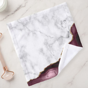 White Marble Burgundy Agate Gold Glitter Wash Cloth